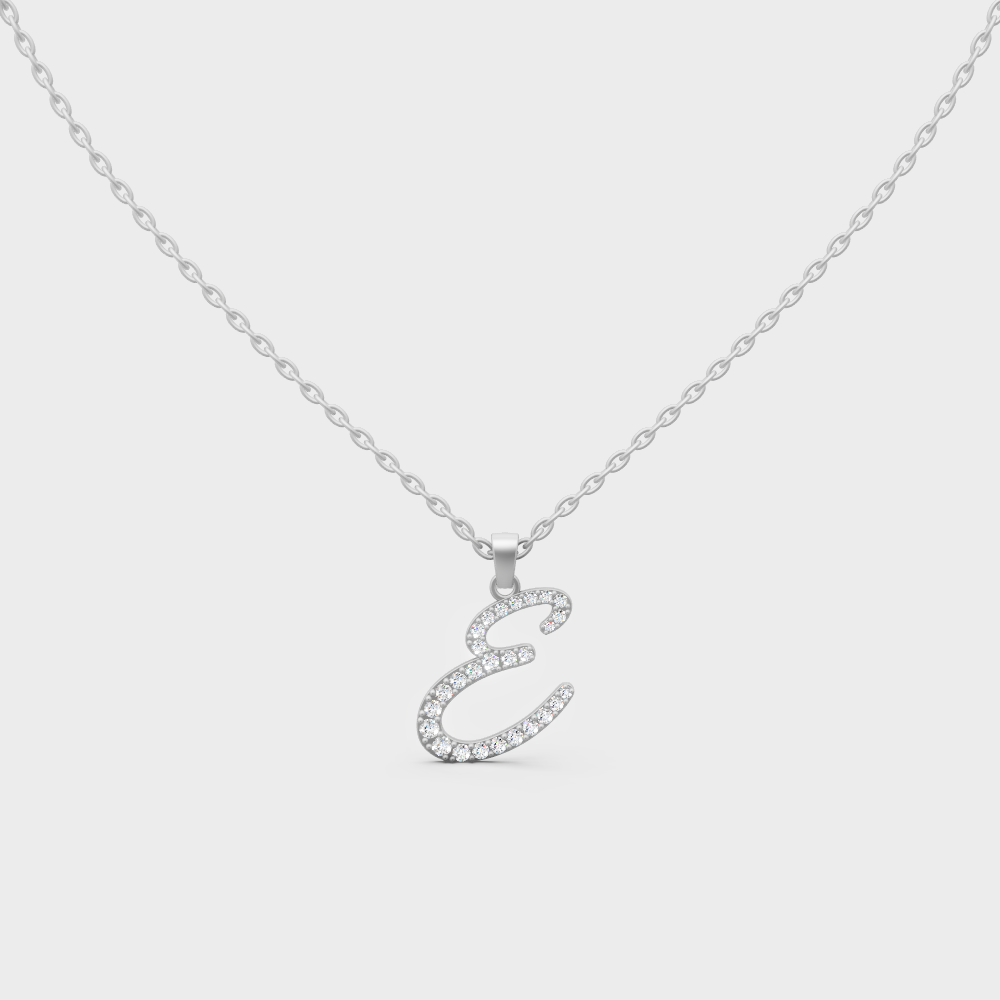 Brilliant "E" Alphabet Lab Grown Diamond Pendant on Shimmering 14K White Gold Chain